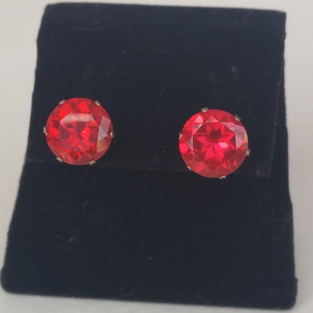 Vintage Large Ruby Red Moissanite Studs Silver